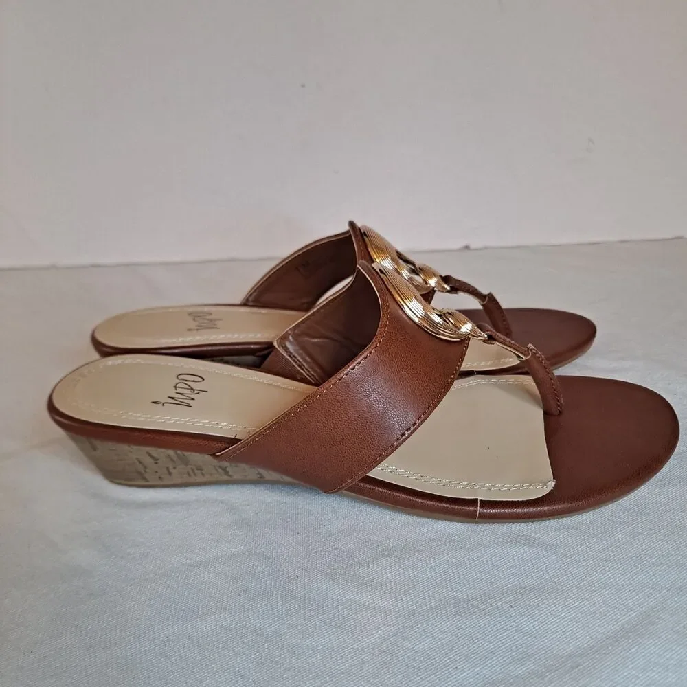 Impo Ronette Slide Sandals Women's 7.5 Brown Gold Circle Cork Wedge Heel